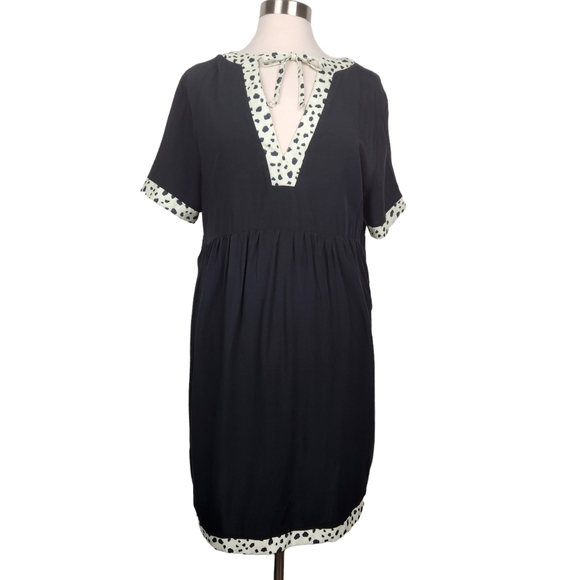 Lucky & Blessed NWT Black Cream V-Neck Cowprint Dress Women's Size Small - Picture 1 of 9
